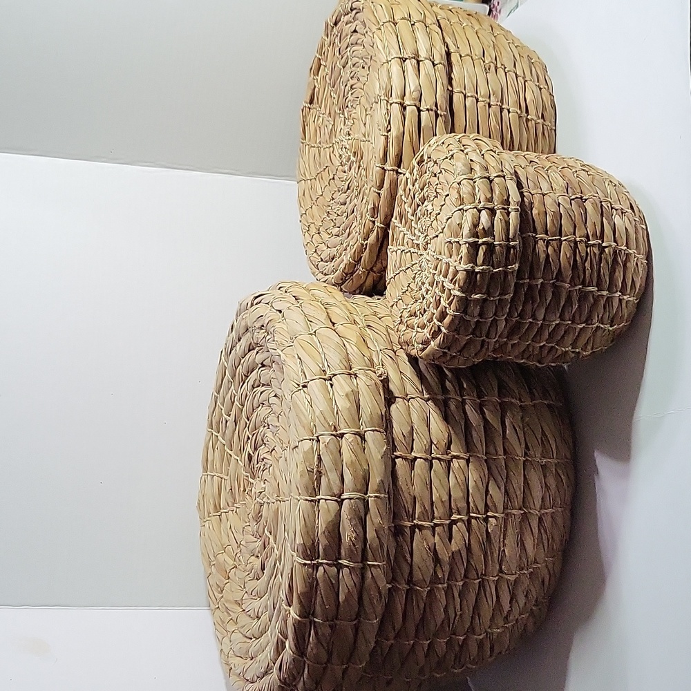 New Set of 3 Covered Round Wheat Grass Nesting Baskets Boho